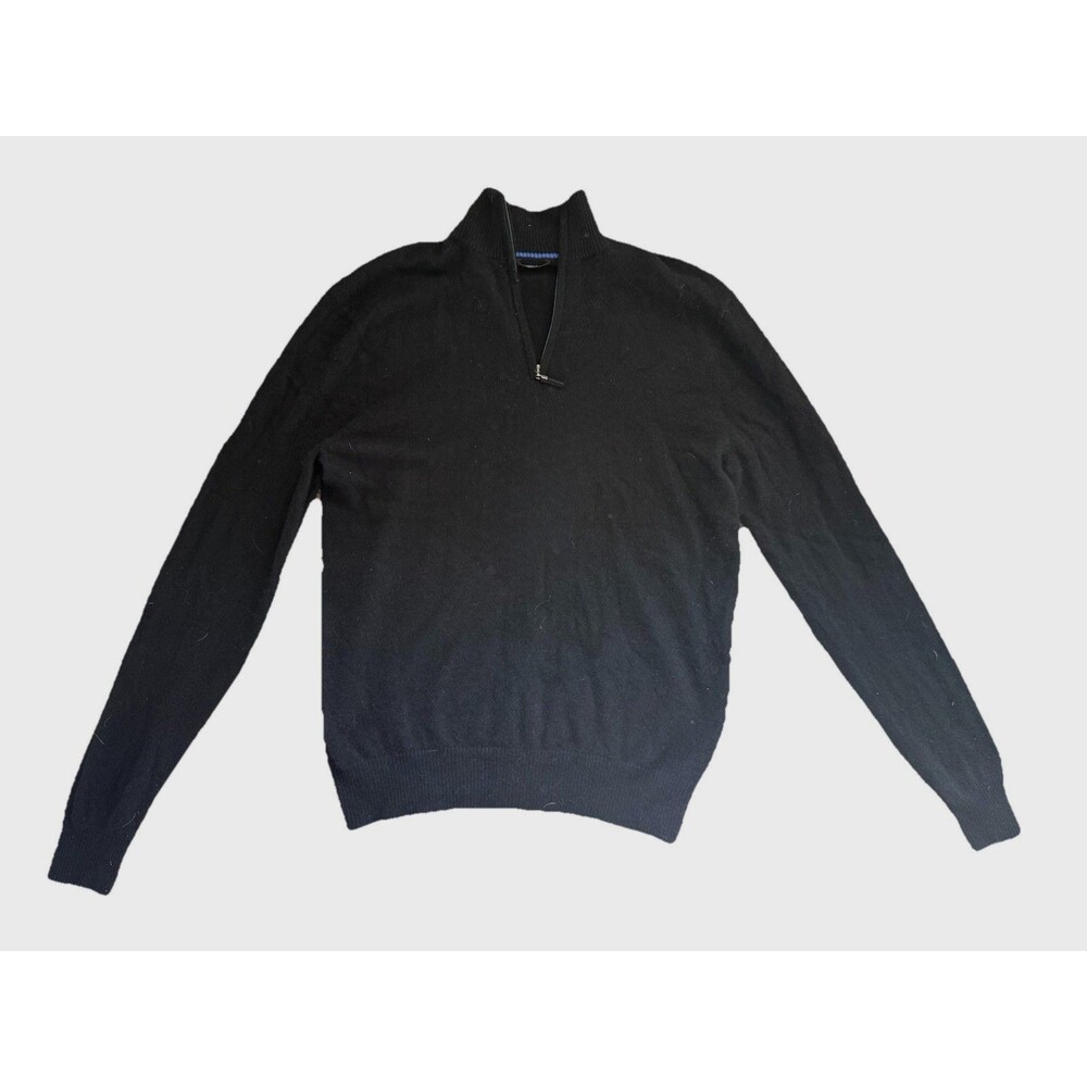 QI 100% Cashmere 1/4 Quarter Zip Sweater Black Mens Size XL Luxury